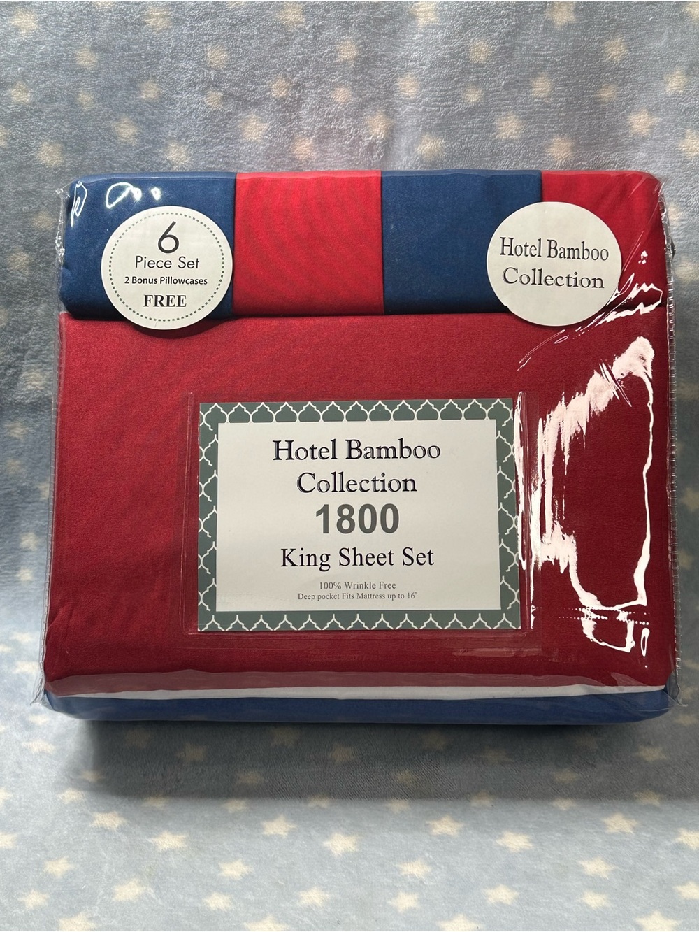 Hotel Collection 1800 King Sheet Set - Red and Blue